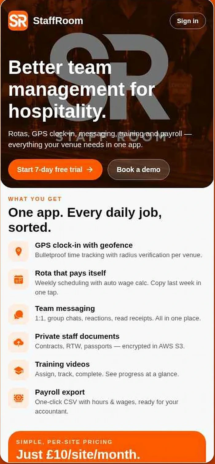 StaffRoom app feature list screen
